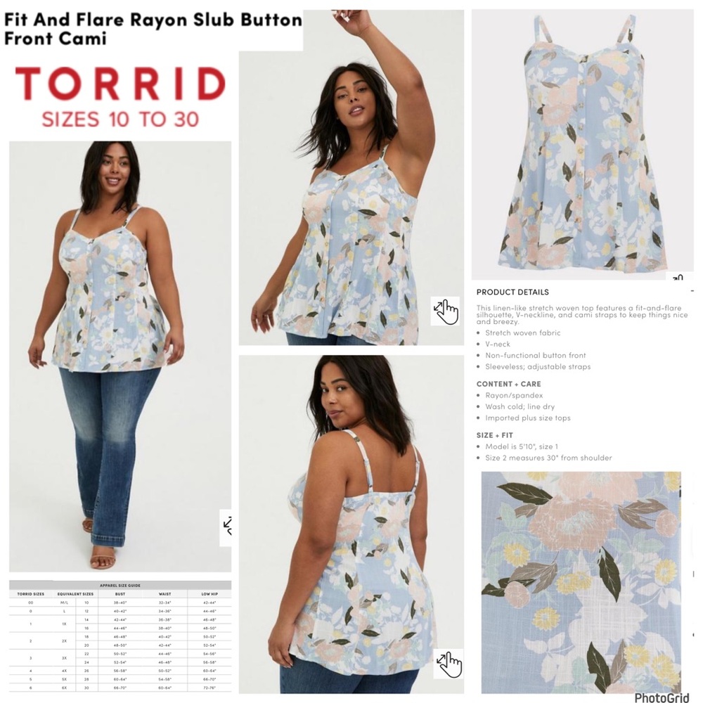 Torrid 1 plus size floral fit & flare rayon slub cami NWT